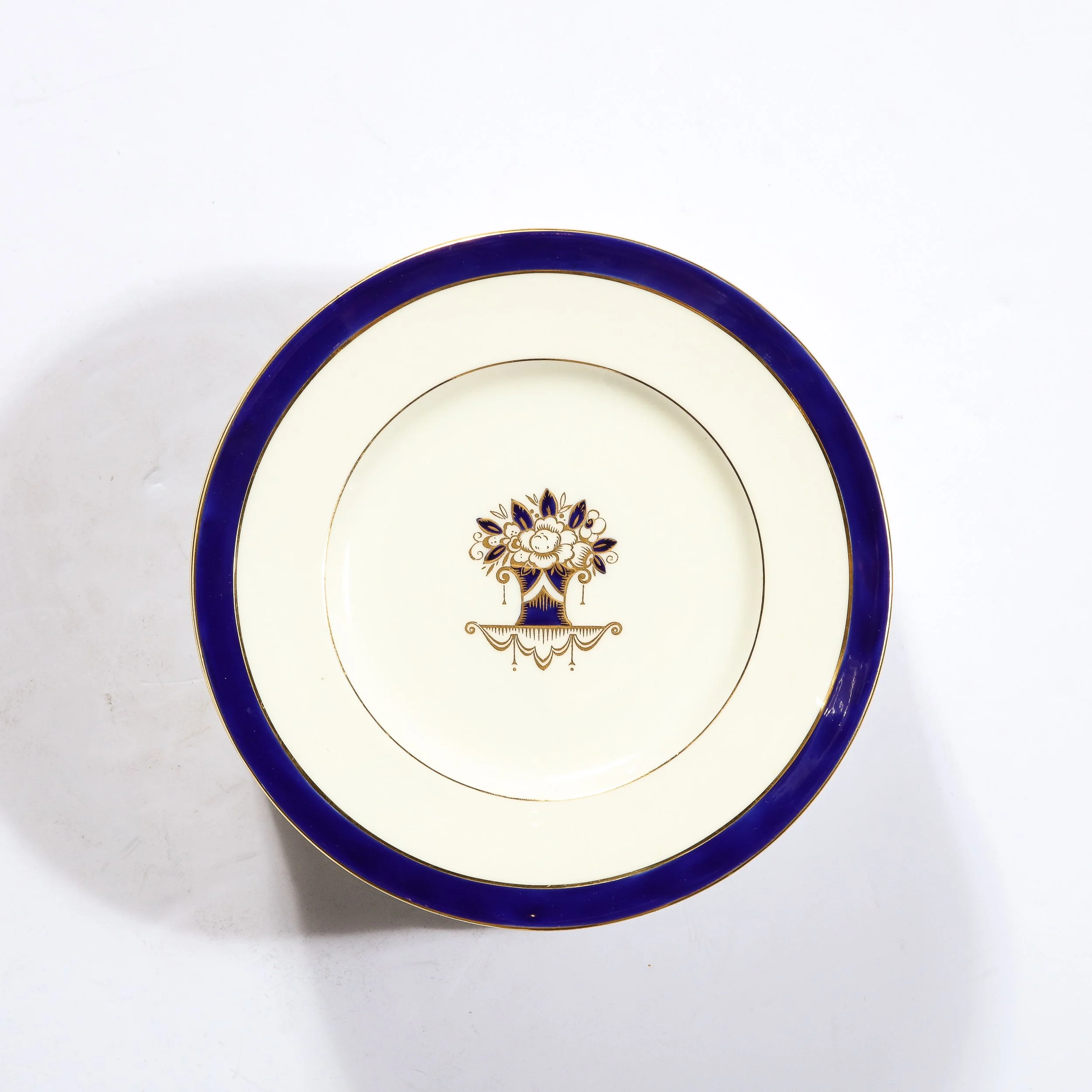 Set of 12 Art Deco Plates with Cobalt & 24KT Gold Detailing by